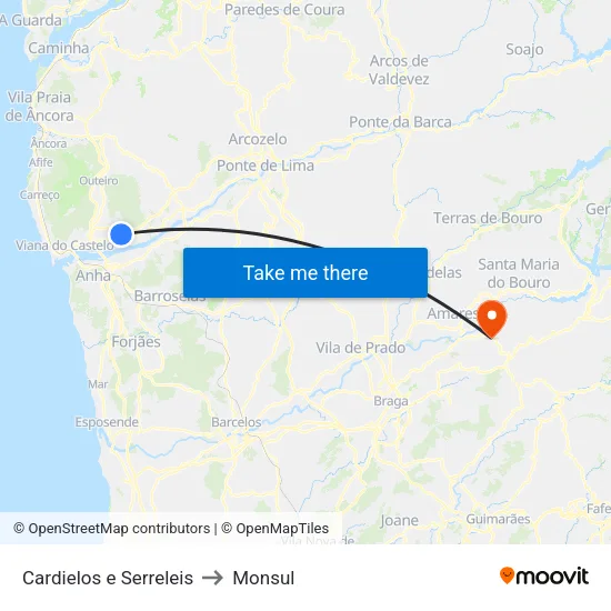 Cardielos e Serreleis to Monsul map