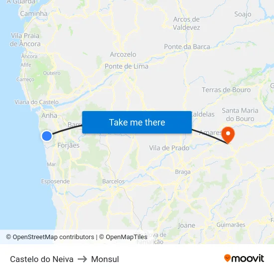 Castelo do Neiva to Monsul map