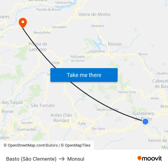 Basto (São Clemente) to Monsul map