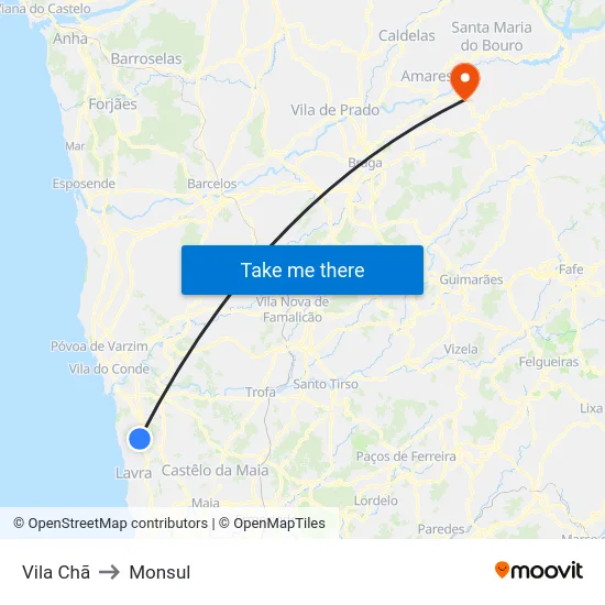 Vila Chã to Monsul map