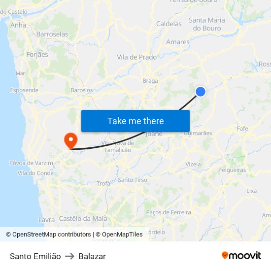 Santo Emilião to Balazar map