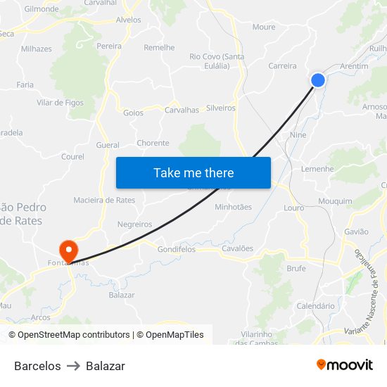 Barcelos to Balazar map