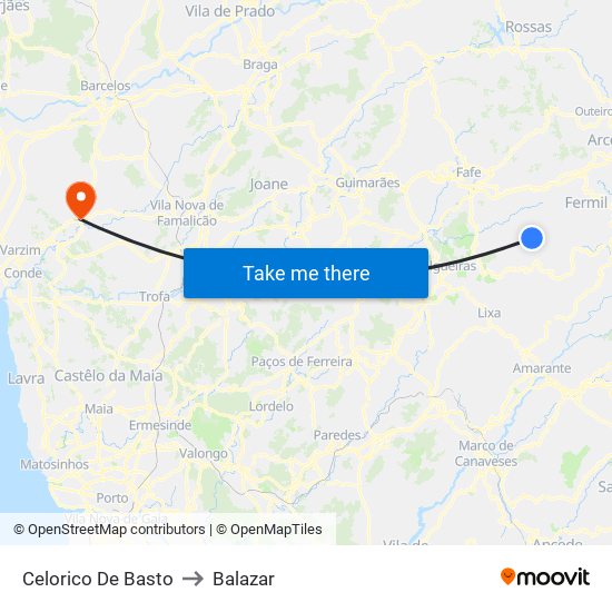 Celorico De Basto to Balazar map