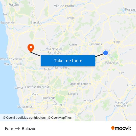 Fafe to Balazar map