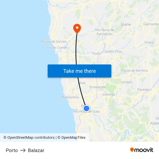 Porto to Balazar map