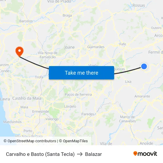 Carvalho e Basto (Santa Tecla) to Balazar map