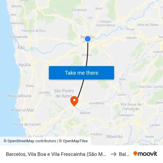 Barcelos, Vila Boa e Vila Frescainha (São Martinho e São Pedro) to Balazar map