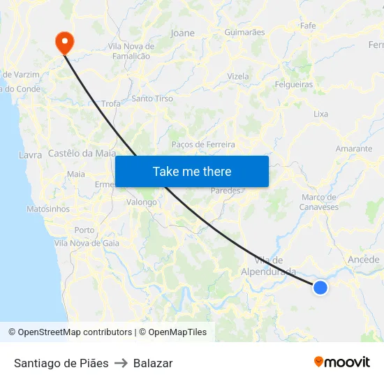 Santiago de Piães to Balazar map