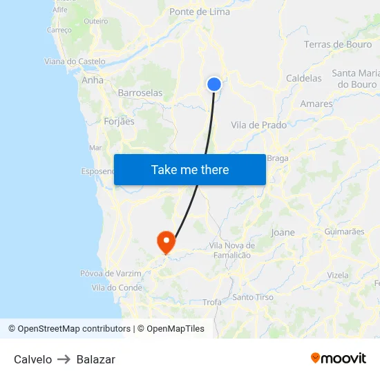 Calvelo to Balazar map