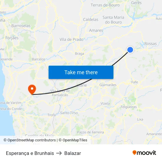 Esperança e Brunhais to Balazar map
