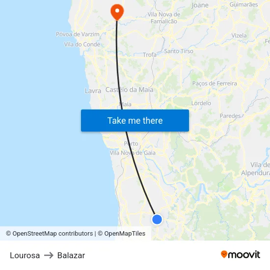 Lourosa to Balazar map