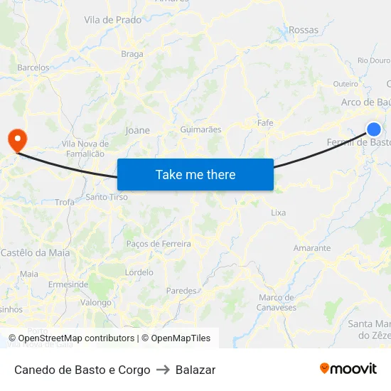 Canedo de Basto e Corgo to Balazar map