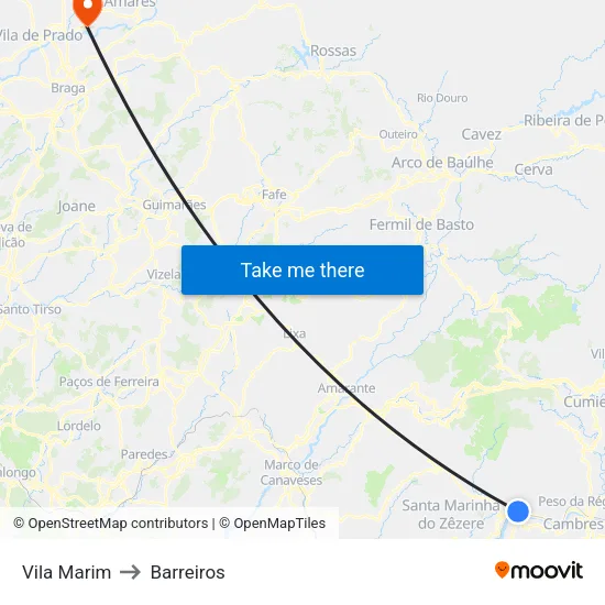 Vila Marim to Barreiros map