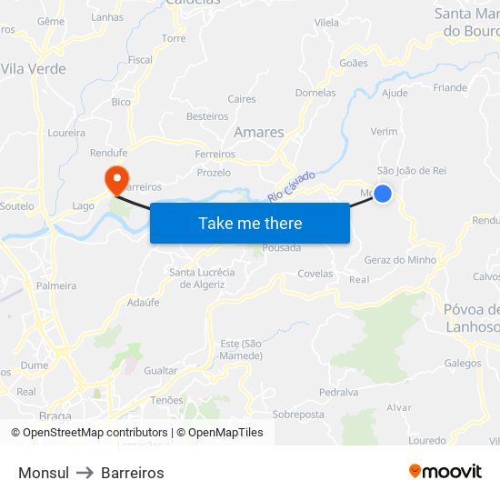 Monsul to Barreiros map