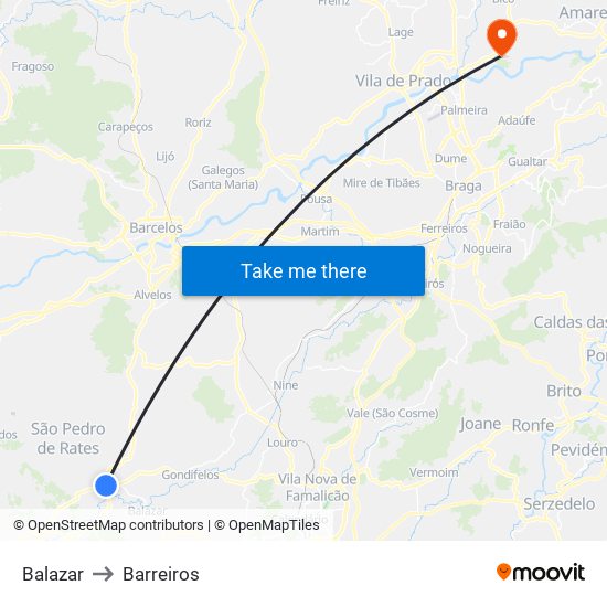 Balazar to Barreiros map