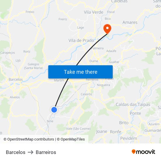 Barcelos to Barreiros map