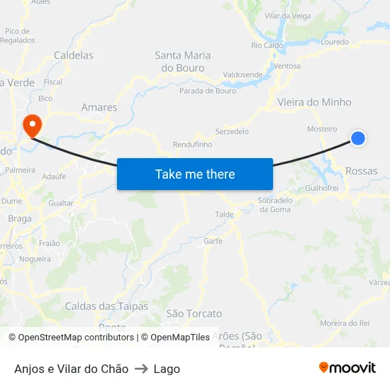 Anjos e Vilar do Chão to Lago map