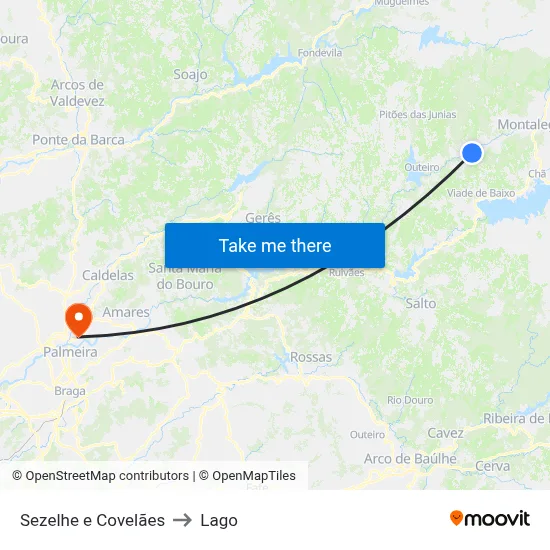 Sezelhe e Covelães to Lago map