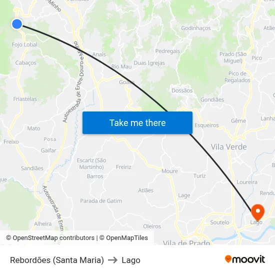 Rebordões (Santa Maria) to Lago map