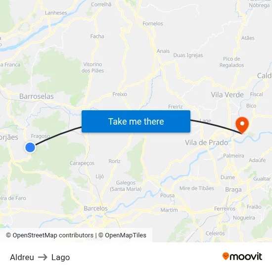 Aldreu to Lago map