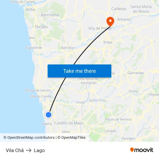 Vila Chã to Lago map