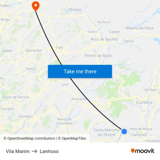 Vila Marim to Lanhoso map