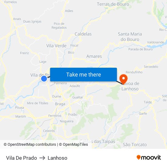 Vila De Prado to Lanhoso map