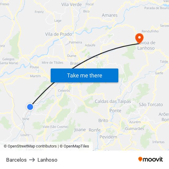 Barcelos to Lanhoso map