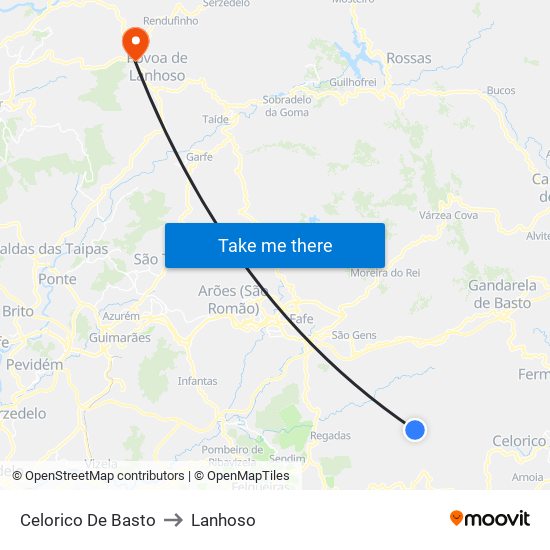 Celorico De Basto to Lanhoso map