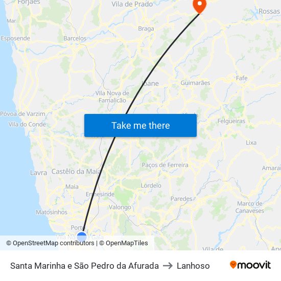 Santa Marinha e São Pedro da Afurada to Lanhoso map