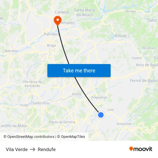 Vila Verde to Rendufe map