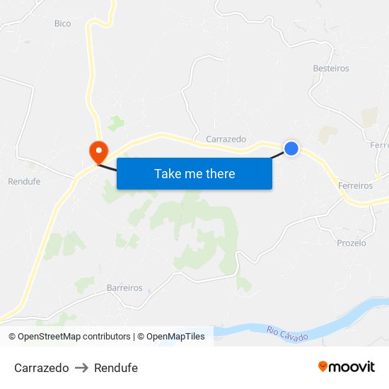 Carrazedo to Rendufe map
