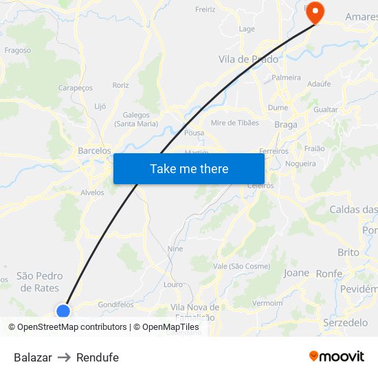 Balazar to Rendufe map