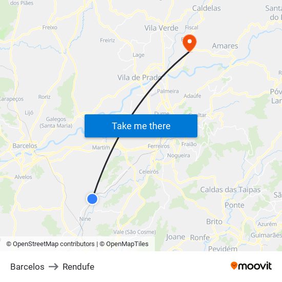 Barcelos to Rendufe map