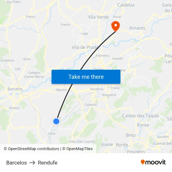 Barcelos to Rendufe map