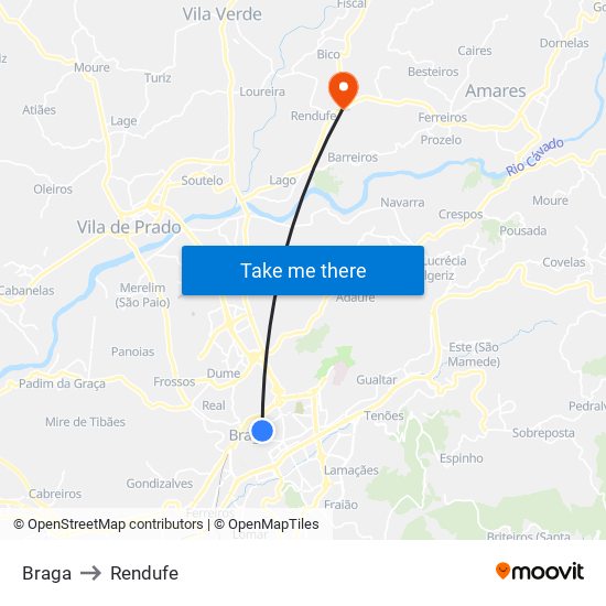 Braga to Rendufe map
