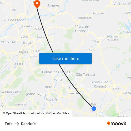 Fafe to Rendufe map