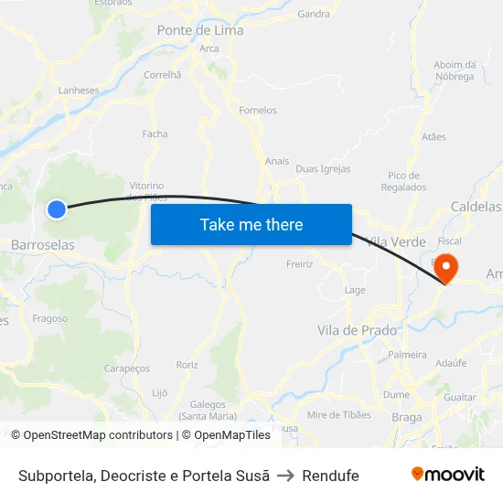 Subportela, Deocriste e Portela Susã to Rendufe map