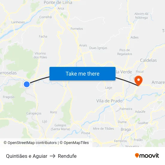 Quintiães e Aguiar to Rendufe map