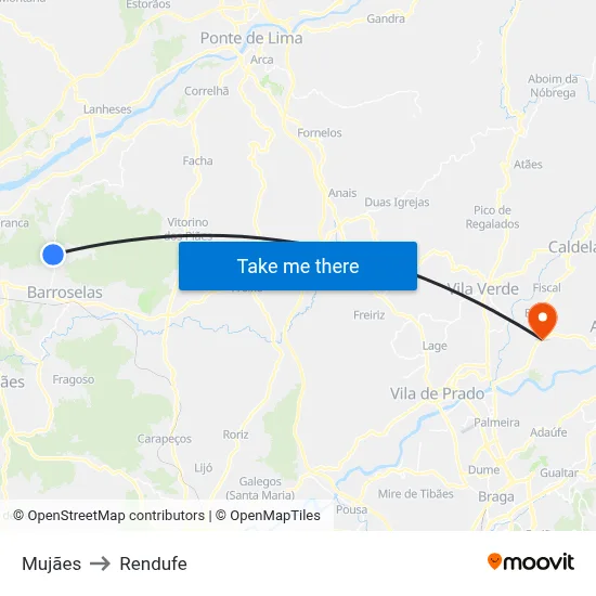 Mujães to Rendufe map