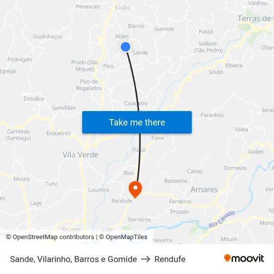 Sande, Vilarinho, Barros e Gomide to Rendufe map