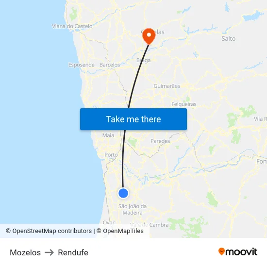 Mozelos to Rendufe map