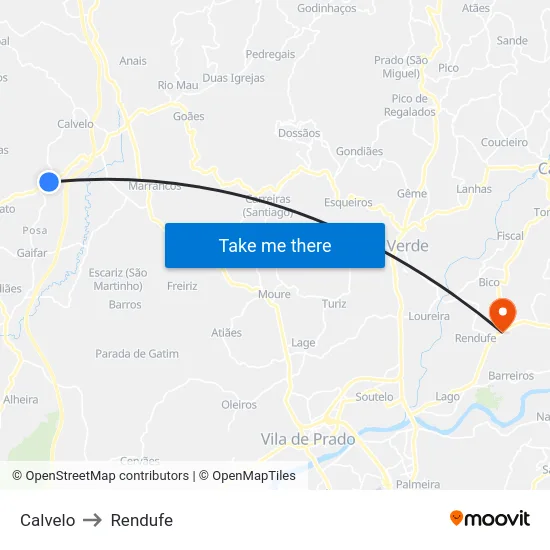 Calvelo to Rendufe map