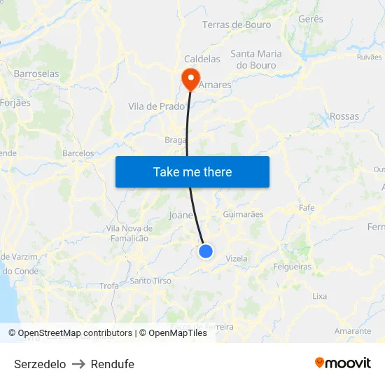 Serzedelo to Rendufe map