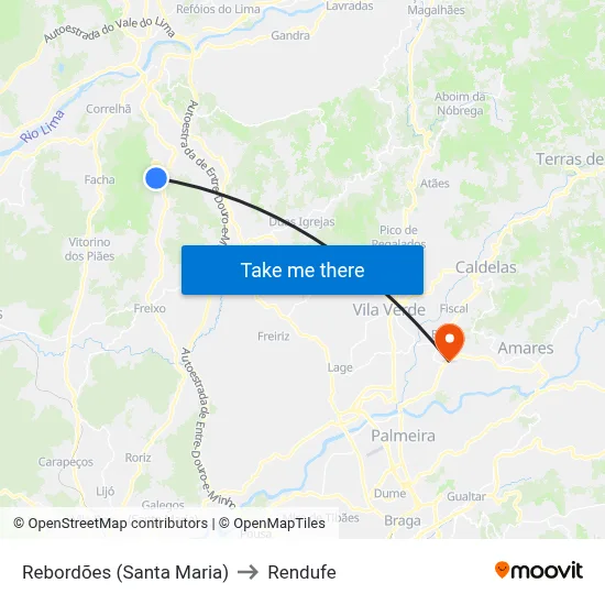 Rebordões (Santa Maria) to Rendufe map