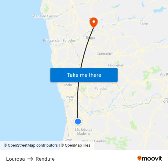 Lourosa to Rendufe map