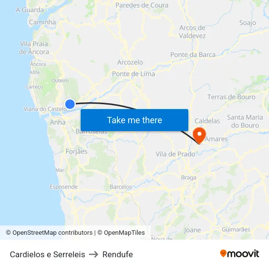 Cardielos e Serreleis to Rendufe map