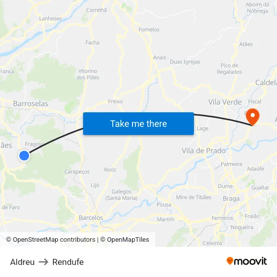 Aldreu to Rendufe map