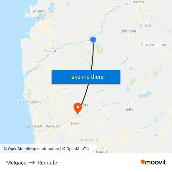 Melgaço to Rendufe map