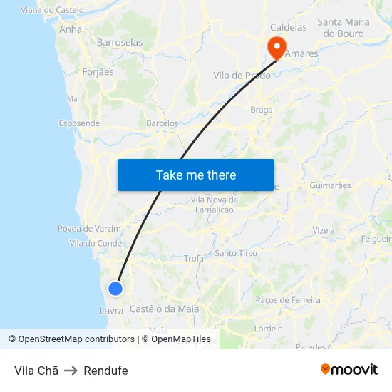 Vila Chã to Rendufe map